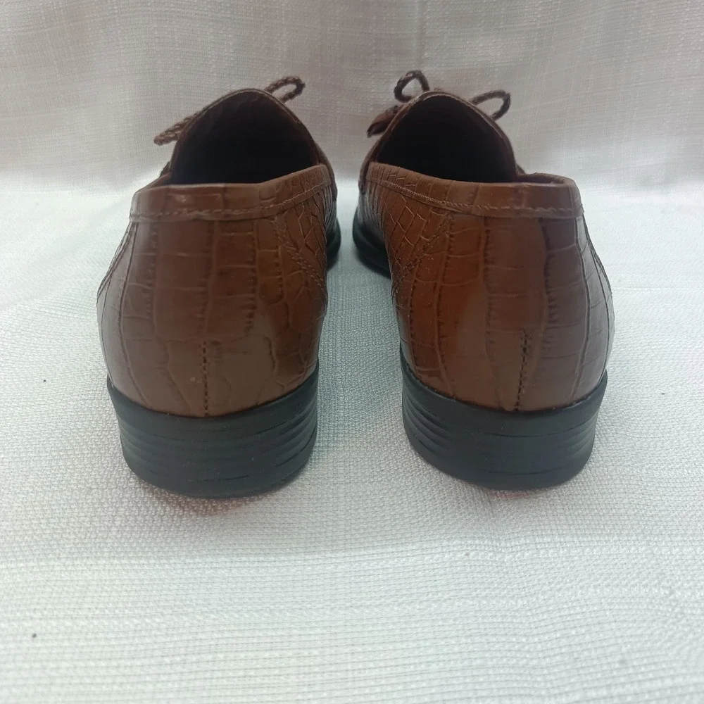 Vtg Y2K Naturalizer Womens 8M Tan‎ Leather Croc Natural Flex Loafer Shoes 712N82